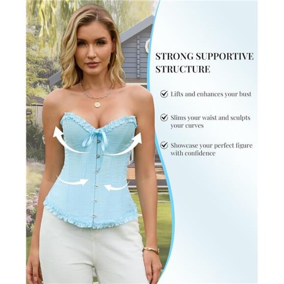 Bustier Shapewear Lingerie, Lace Waist Push Up Blue - Picture 3 of 4